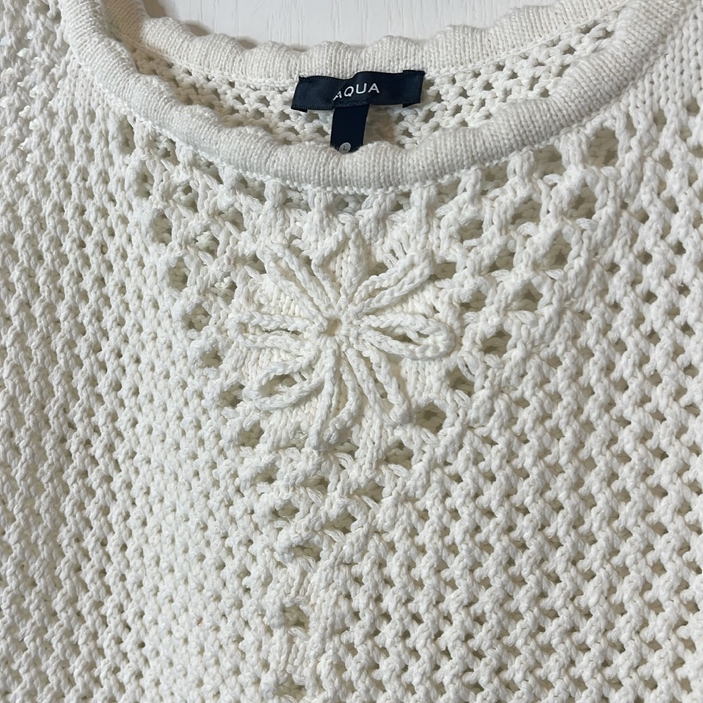 Aqua Crochet Open Weave Cropped Top White Large - Picture 6 of 12